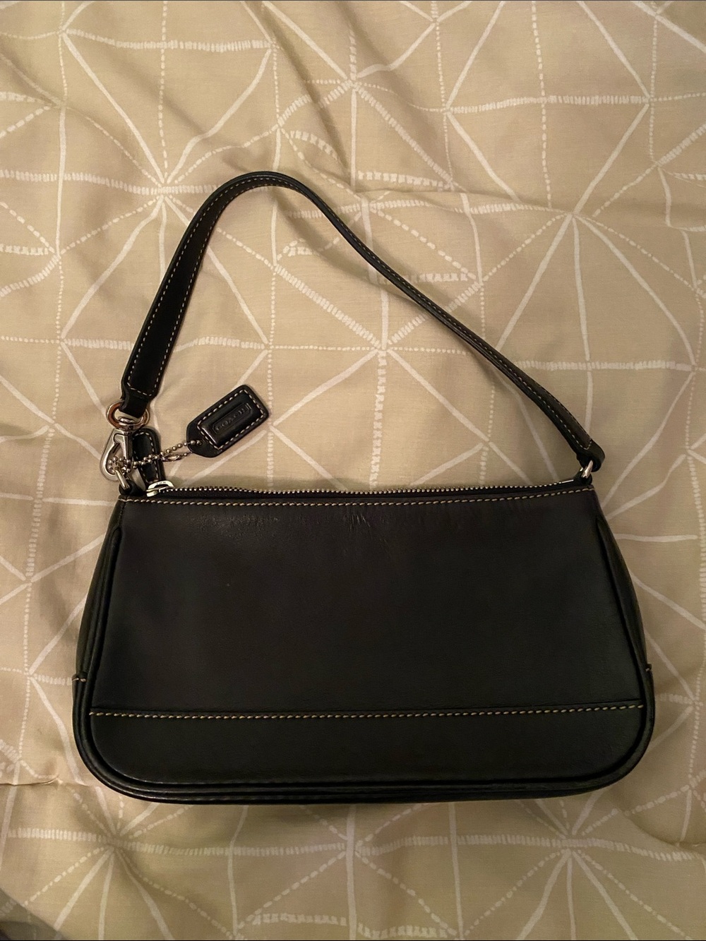 Coach Black Leather Shoulder Bag with Contrast Stitching